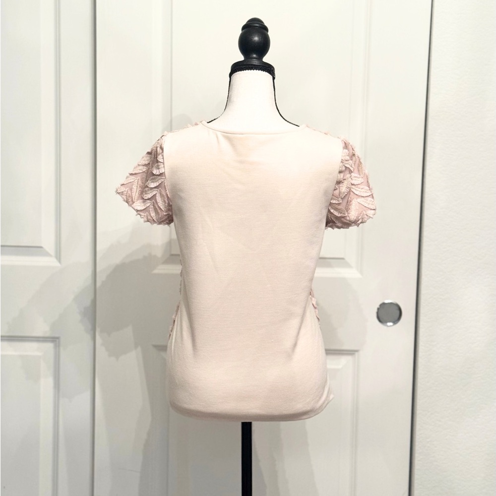 Weston (Anthropologie) Pink Gold Short Sleeve Applique Blouse Top, Size XS - Picture 3 of 8
